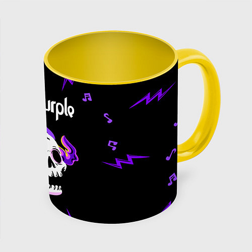 Кружка цветная Deep Purple неоновый череп / 3D-Белый + желтый – фото 1