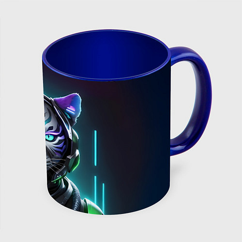 Кружка цветная Неоновый тигр / 3D-Белый + синий – фото 1