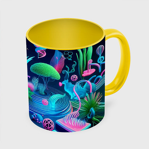 Кружка цветная Фантастическая абстрактная композиция - сюрреализм / 3D-Белый + желтый – фото 1