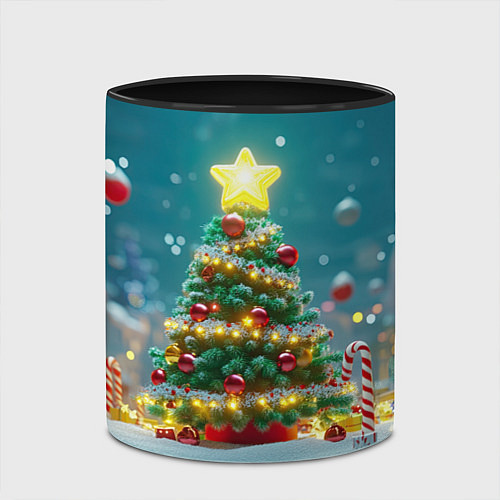 Кружка цветная Новогодняя объемная елочка / 3D-Белый + черный – фото 2