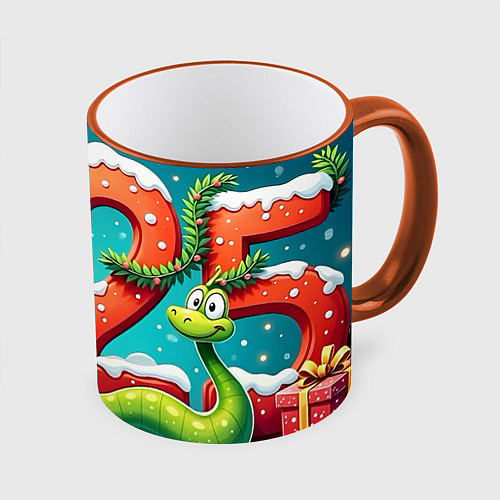 Кружка цветная Символ года 2025 / 3D-Оранжевый кант – фото 1