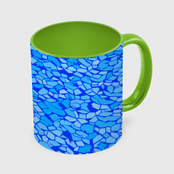 Кружка 3D Голубые плитки на синем фоне, цвет: 3D-белый + светло-зеленый