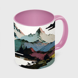 Кружка 3D Арт горы абстракция, цвет: 3D-белый + розовый