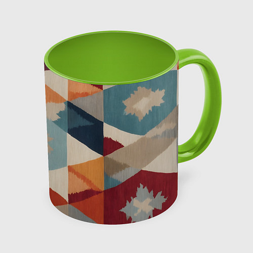 Кружка цветная Ромбы абстракция / 3D-Белый + светло-зеленый – фото 1
