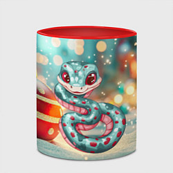 Кружка 3D Новогодняя змейка и новогодние игрушки, цвет: 3D-белый + красный — фото 2