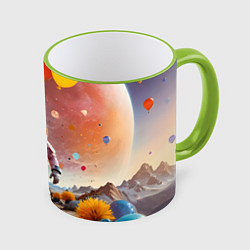 Кружка 3D Праздничный космонавт, цвет: 3D-светло-зеленый кант