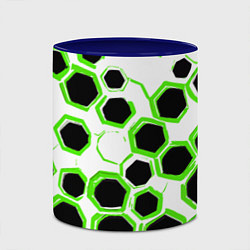 Кружка 3D Чёрно-зелёные шестиугольники на белом фоне, цвет: 3D-белый + синий — фото 2