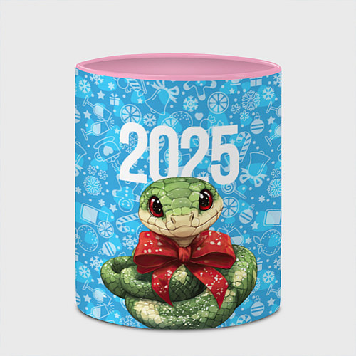 Кружка цветная Змейка с красным бантиком / 3D-Белый + розовый – фото 2