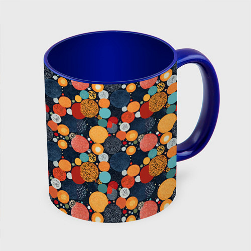 Кружка цветная Горох в горошек разноцветный / 3D-Белый + синий – фото 1