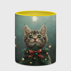 Кружка 3D Котик - новогодняя елочка, цвет: 3D-белый + желтый — фото 2