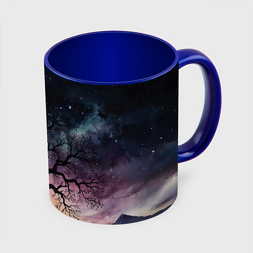 Кружка цветная Дерево под звездами / 3D-Белый + синий – фото 1