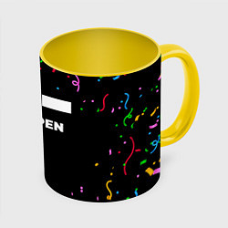 Кружка 3D Enhypen конфети, цвет: 3D-белый + желтый