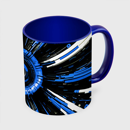 Кружка цветная Чёрно-синяя сфера киберпанк / 3D-Белый + синий – фото 1
