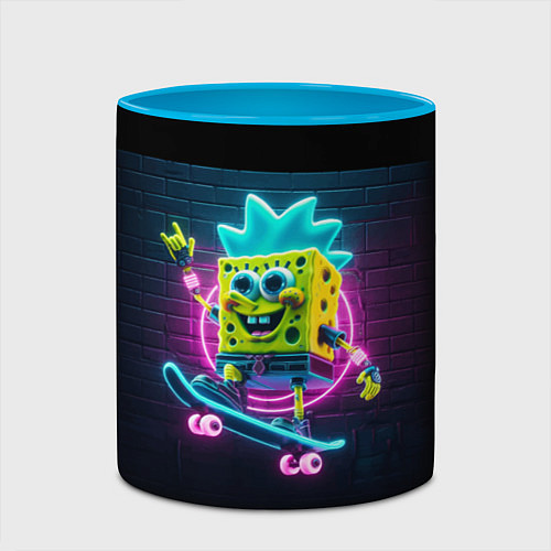 Кружка цветная Sponge Bob on a skateboard - ai art fantasy / 3D-Белый + небесно-голубой – фото 2