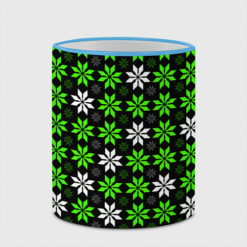 Кружка цветная Бело-зелёные звёзды на чёрном фоне / 3D-Небесно-голубой кант – фото 2