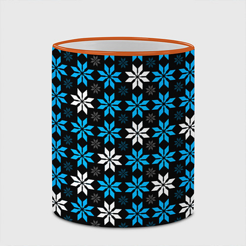 Кружка цветная Бело-голубые звёзды на чёрном фоне / 3D-Оранжевый кант – фото 2