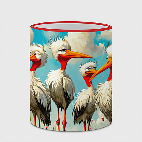 Кружка цветная Очень странные аисты / 3D-Красный кант – фото 2