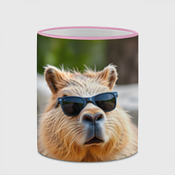 Кружка 3D Модная капибара в темных очках, цвет: 3D-розовый кант — фото 2