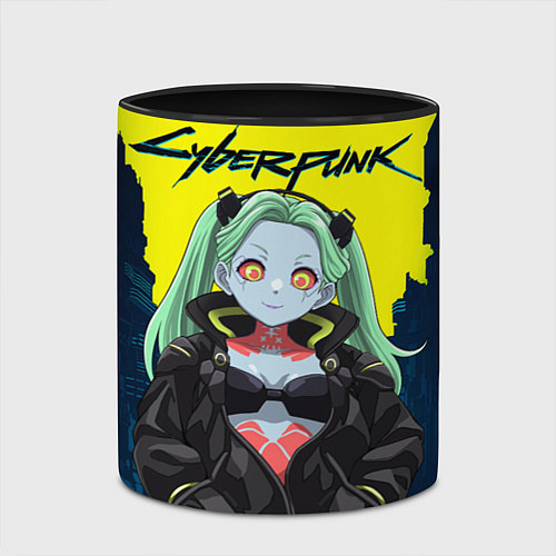 Кружка цветная Ребекка - cyberpunk / 3D-Белый + черный – фото 2