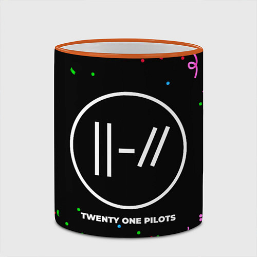 Кружка цветная Twenty One Pilots конфети / 3D-Оранжевый кант – фото 2