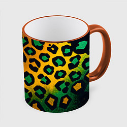 Кружка 3D Зеленые и золотые пятна леопарда, цвет: 3D-оранжевый кант