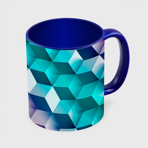 Кружка цветная Объёмные разноцветные градиентные кубы / 3D-Белый + синий – фото 1