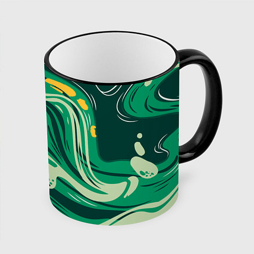 Кружка цветная Абстрактные полосы в зелёных тонах / 3D-Черный кант – фото 1