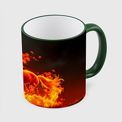 Кружка 3D Огненная лошадь на темном фоне, цвет: 3D-зеленый кант