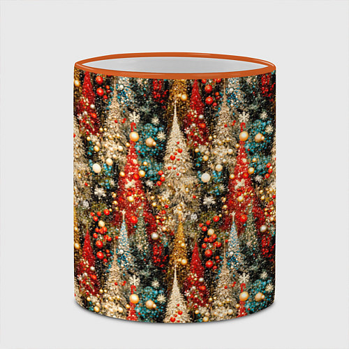 Кружка цветная Новогодний еловый лес / 3D-Оранжевый кант – фото 2