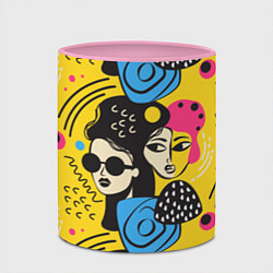Кружка 3D Яркий паттерн с лицами девушек, цвет: 3D-белый + розовый — фото 2