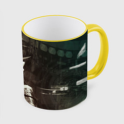 Кружка 3D Кибернетический бронированный андроид, цвет: 3D-желтый кант