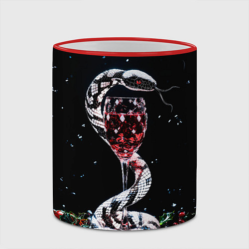 Кружка цветная Черно-белая змея с фужером вина и падубом / 3D-Красный кант – фото 2