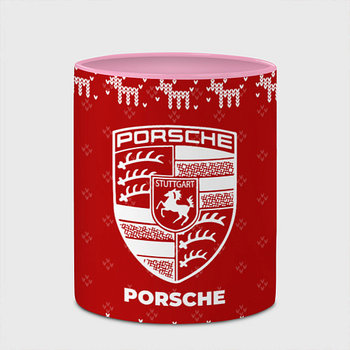 Кружка цветная Новогодний Porsche с оленями / 3D-Белый + розовый – фото 2