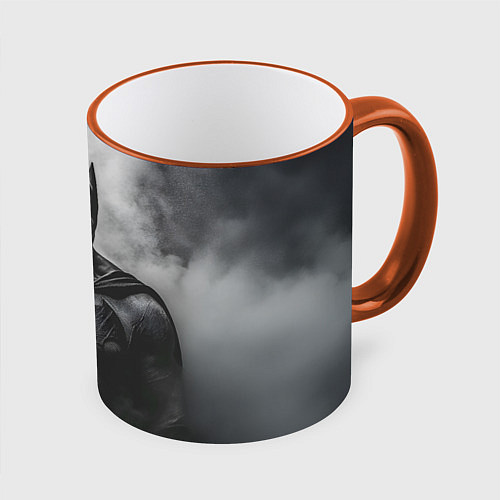 Кружка цветная Бэтмен в дыму / 3D-Оранжевый кант – фото 1