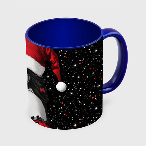 Кружка цветная Злодейка скоморох в шапке Санты новогодняя / 3D-Белый + синий – фото 1