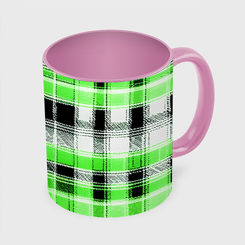 Кружка цветная Белые полосы на чёрно-зелёном фоне / 3D-Белый + розовый – фото 1