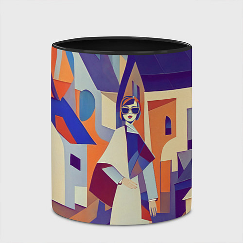 Кружка цветная Кубизм абстрактный город / 3D-Белый + черный – фото 2