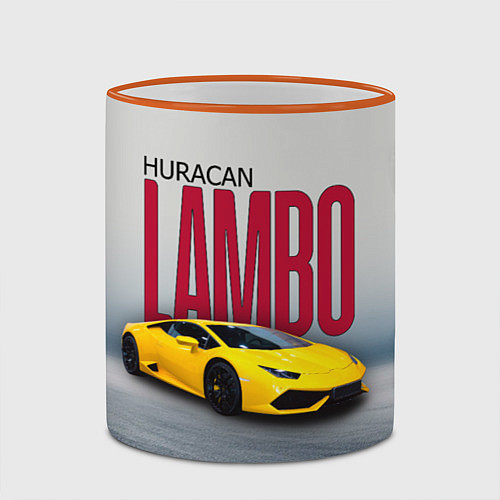 Кружка цветная Итальянский суперкар Lambo Huracan / 3D-Оранжевый кант – фото 2