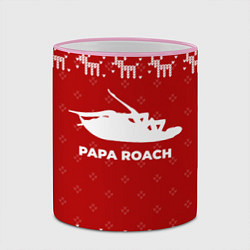 Кружка 3D Новогодний Papa Roach с оленями, цвет: 3D-розовый кант — фото 2