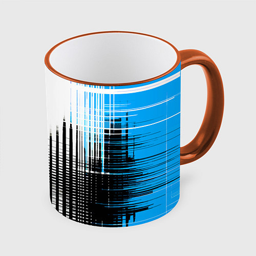 Кружка цветная Сине-чёрный гранж на белом фоне / 3D-Оранжевый кант – фото 1