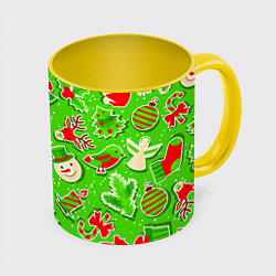 Кружка 3D Новогоднее настроение паттерн, цвет: 3D-белый + желтый