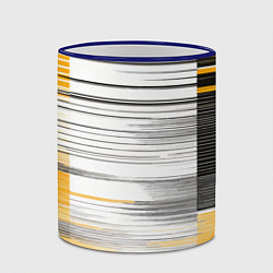 Кружка 3D Чёрные вертикальные полосы на жёлто-белом фоне, цвет: 3D-синий кант — фото 2