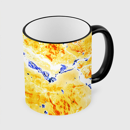 Кружка цветная Сине-золотая абстракция / 3D-Черный кант – фото 1