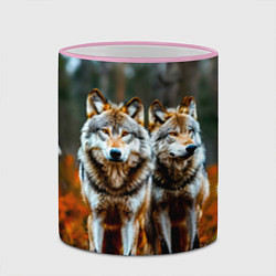 Кружка 3D Волки в осеннем лесу, цвет: 3D-розовый кант — фото 2