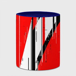 Кружка 3D Чёрно-белые вертикальные полосы на красном фоне, цвет: 3D-белый + синий — фото 2