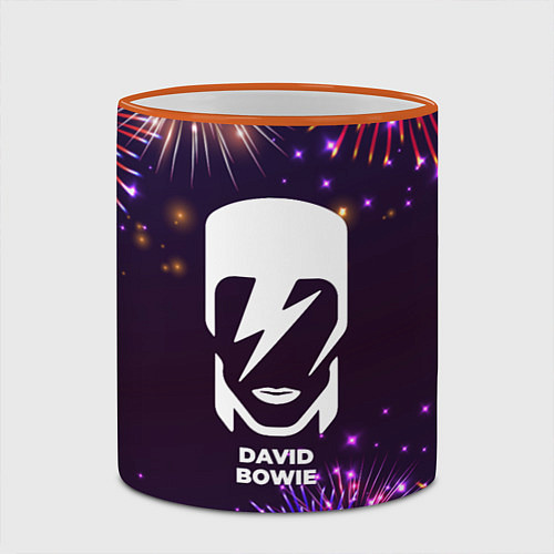 Кружка цветная Праздничный David Bowie / 3D-Оранжевый кант – фото 2