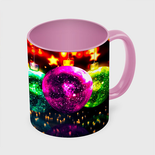Кружка цветная Новогоднее свечение игрушек / 3D-Белый + розовый – фото 1