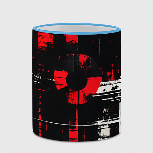 Кружка цветная Красно-белый гранж на чёрном фоне / 3D-Небесно-голубой кант – фото 2