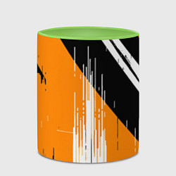 Кружка 3D Вертикальные чёрные линии на оранжево-белом фоне, цвет: 3D-белый + светло-зеленый — фото 2