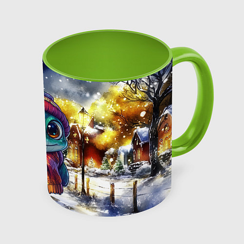 Кружка цветная Новогодняя змейка милая / 3D-Белый + светло-зеленый – фото 1